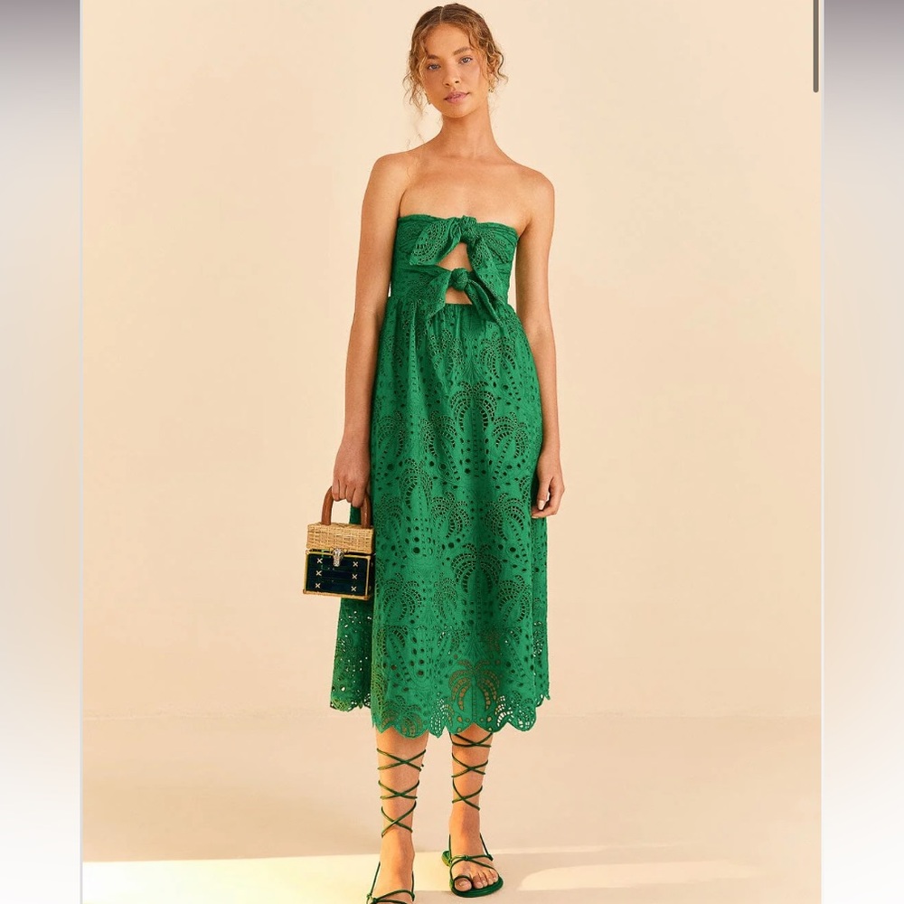 Farm Rio Green Coconut Tree Richelieu Midi Dress size M, brand new
